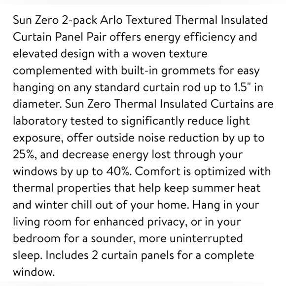 Sun Zero 2-pack Arlo Textured Thermal Insulated Grommet Curtain Panel 40"x63” - Picture 6 of 8